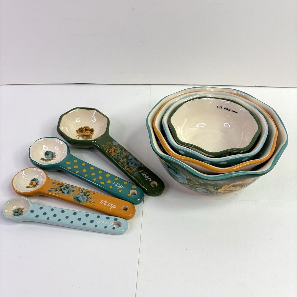 The Pioneer Woman Ceramic Nesting Measuring Bowl Spoons Set Multicolor Floral